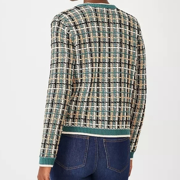 Ann Taylor Women's Career Workwear Chic Tweedy V-Neck Sweater Jacket in Multi S - Picture 3 of 13